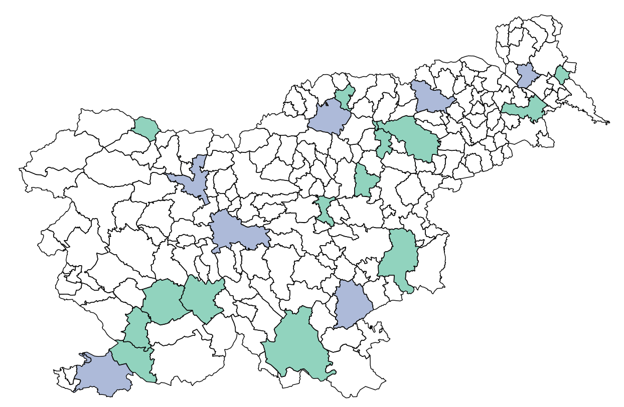 Prikaz v projekt vključenih občin na zemljevidu Slovenije